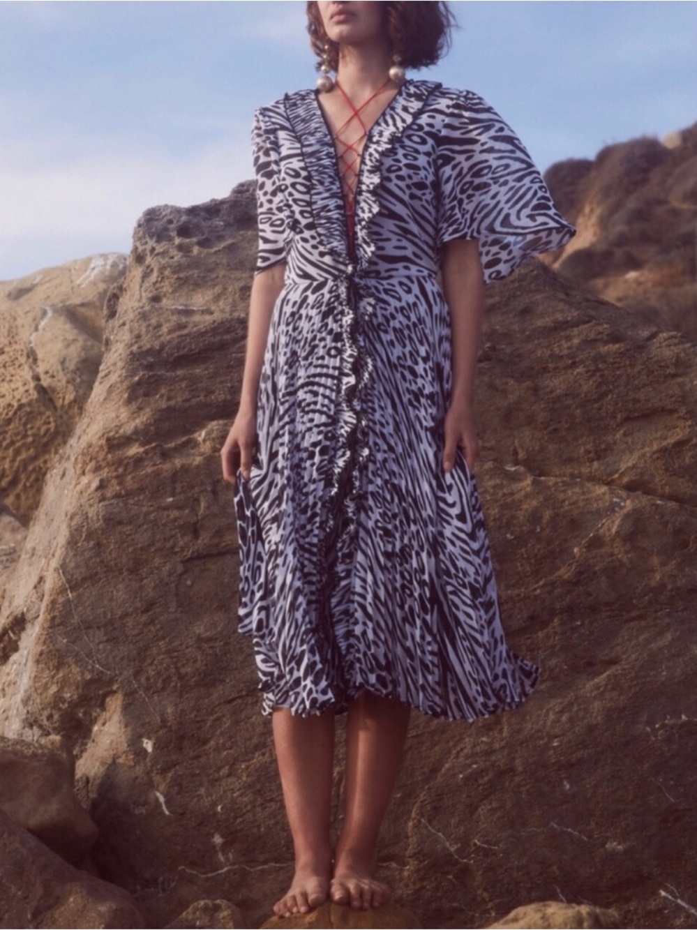 Delfi Collective Gwen animal print flowy pleated midi dress